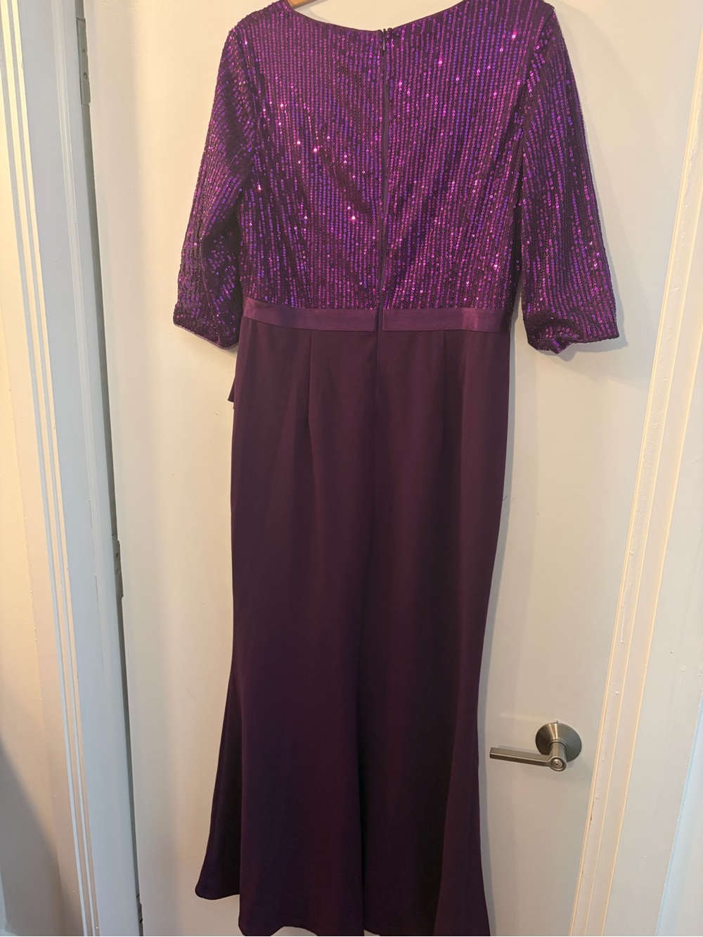 Sequined Purple Long Sleeve Evening Dress